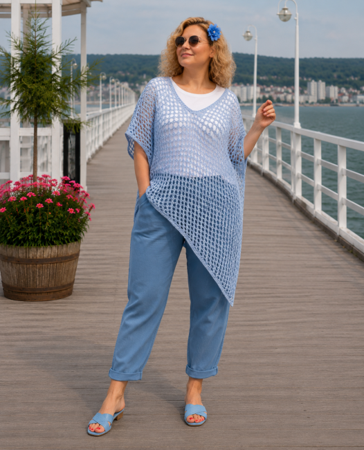 Tunika oversize plus size AŻURKA niebieska