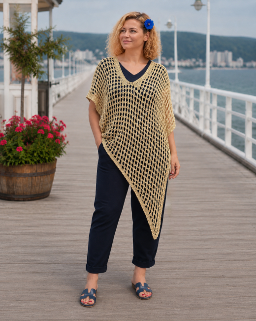 Tunika oversize plus size AŻURKA złota