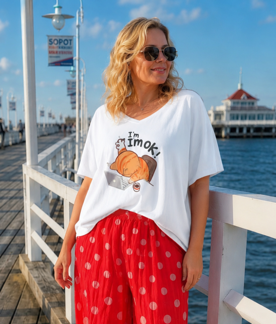 Bawełniana tunika plus size  KOT biała
