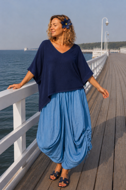 Bawełniana tunika plus size oversize MUŚLINKA granatowa