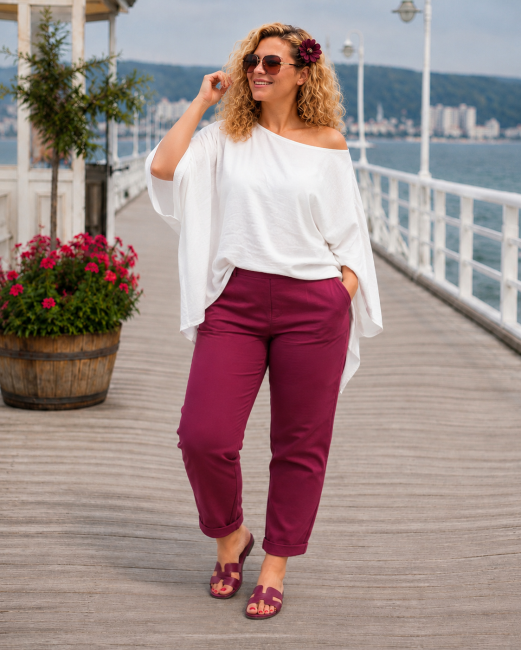 Elastyczne  spodnie plus size WYGODNIAKI bordowe