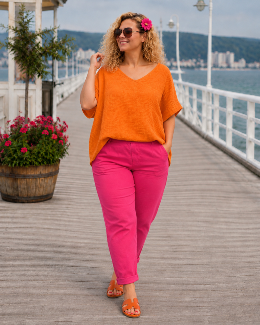 Elastyczne  spodnie plus size WYGODNIAKI fuksja