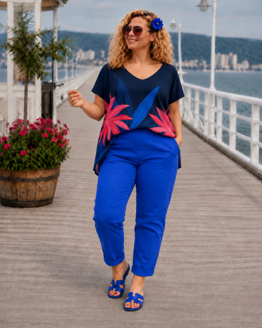 Elastyczne  spodnie plus size WYGODNIAKI chabrowe