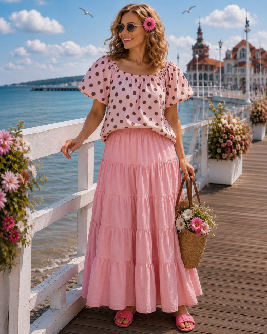 Bawełniana spódnica plus size FALBANIARA różowa jasna