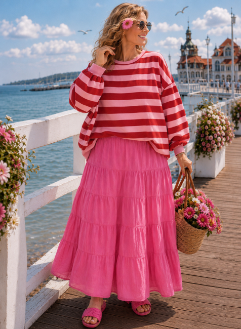 Bawełniana spódnica plus size FALBANIARA różowa