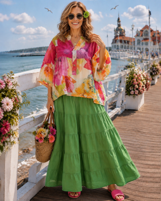 Bawełniana spódnica plus size FALBANIARA zielona
