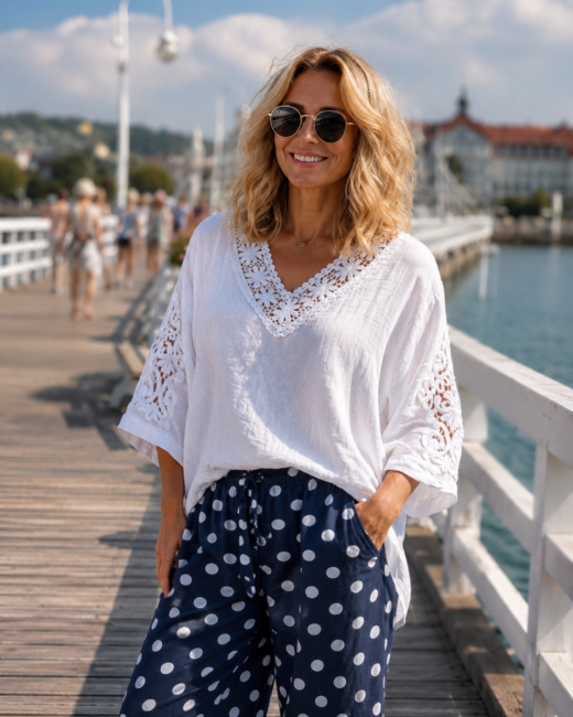 Lniana tunika plus size WITTORIA biała