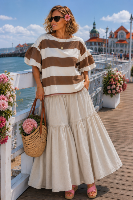 Bawełniane spodnie plus size oversize FALBANIARY beżowe
