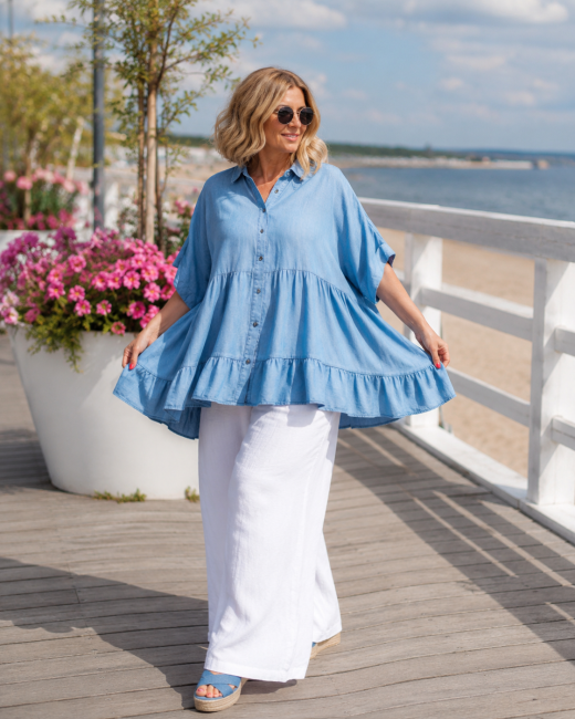 SOLE MIO - koszula plus size/oversize niebieska