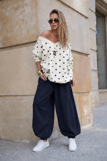 VIVA V - bawełniana bluza oversize/plus size ecru grochy 