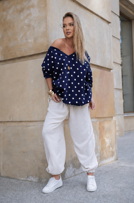 VIVA V - bawełniana bluza oversize/plus size granatowa grochy
