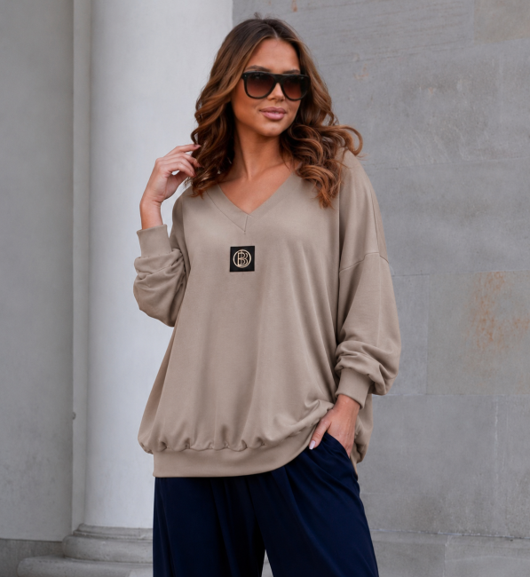 VIVA V - bawełniana bluza oversize/plus size latte