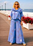 AZZURRA - lniane spodnie palazzo niebieskie