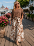 Zwiewne wiskozowe spodnie oversize plus size KWIATY brązowe