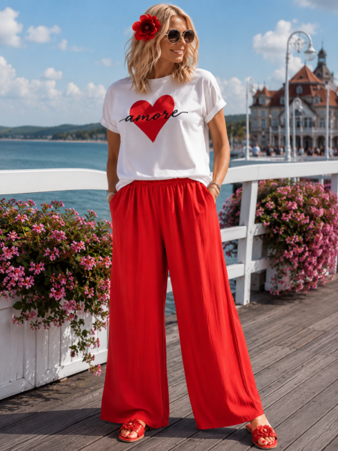 ZWIEWNIAKI - spodnie plus size/oversize - czerwone