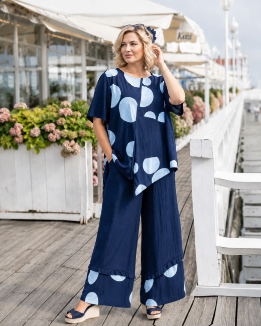 COCO - komplet tunika i spodnie plus size / oversize granatowy