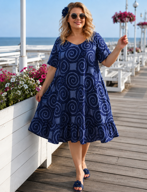 FIORELLA - wiskozowa sukienka plus size / oversize - granatowa