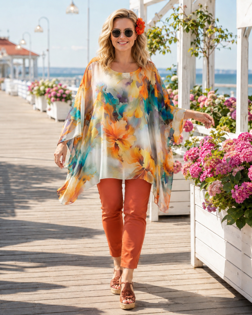 Jedwabna tunika plus size JEDWABIA pomarańczowa
