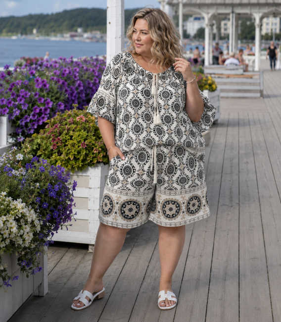 MARAKESZ - komplet plus size tunika i spodenki - czarny