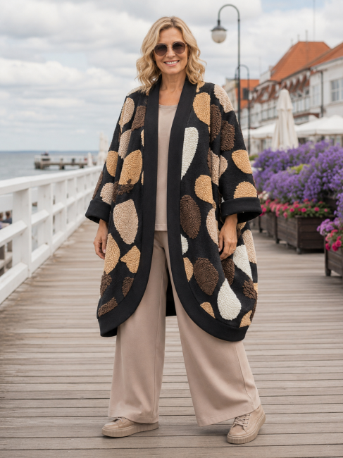 BOHO ART - płaszcz z wełną plus size / oversize - brązowy