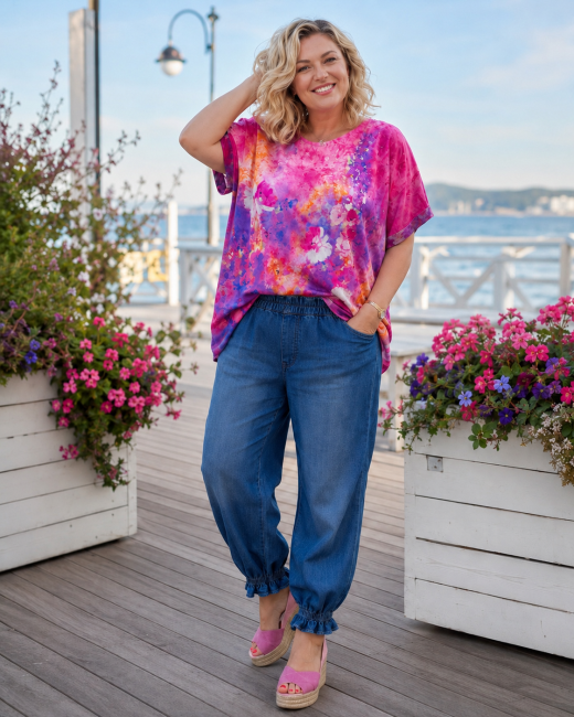 LIVANSY - elastyczne spodnie jeansowe oversize 