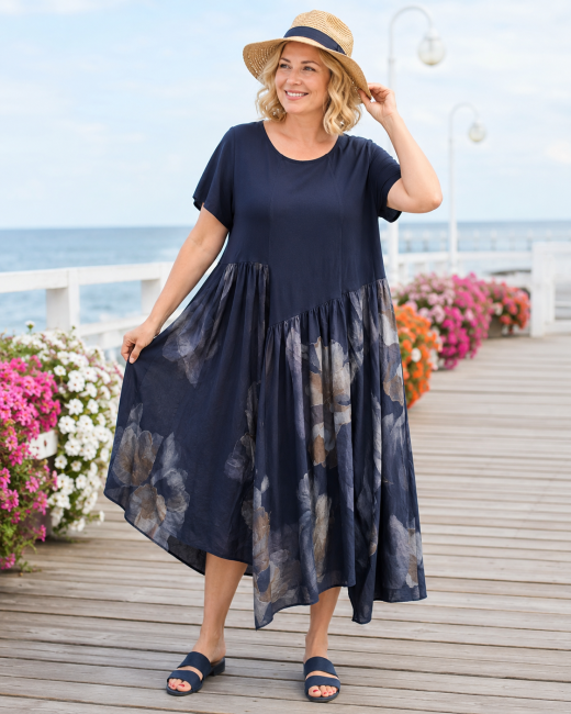 CELESTIA - bawełniana sukienka plus size / oversize  - granatowa