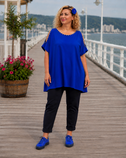 CRISTAL - Bawełniana tunika plus size niebieska
