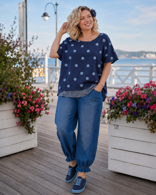 BENITA - bawełniana bluzka oversize - granatowa