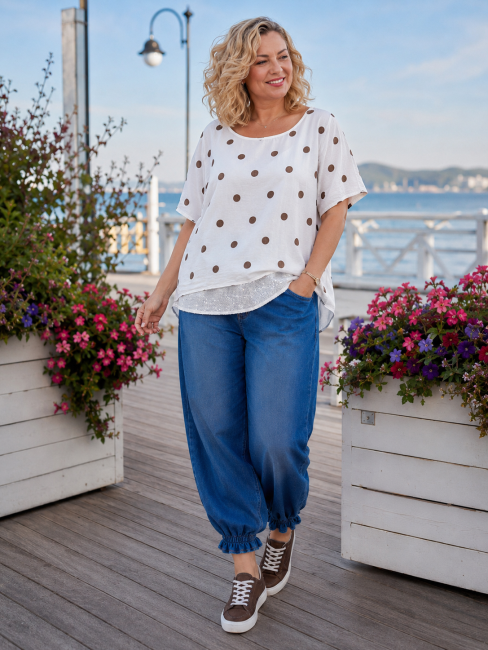 BENITA - bawełniana bluzka oversize - biała