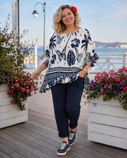 MARIPOSA - wiskozowa tunika plus size - kremowa
