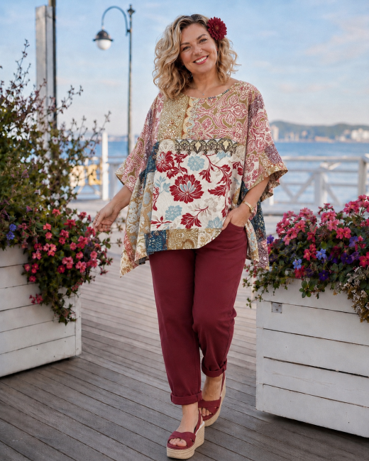 CASHMIR - wiskozowa tunika plus size - kremowa 