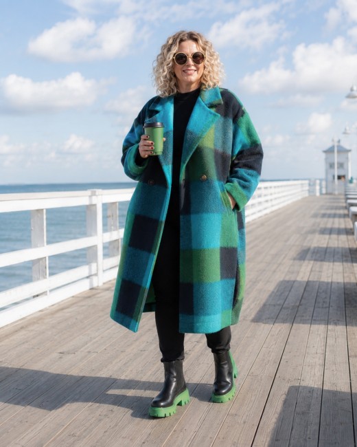 PALETTE - płaszcz plus size z wełną - zielony, granatowy