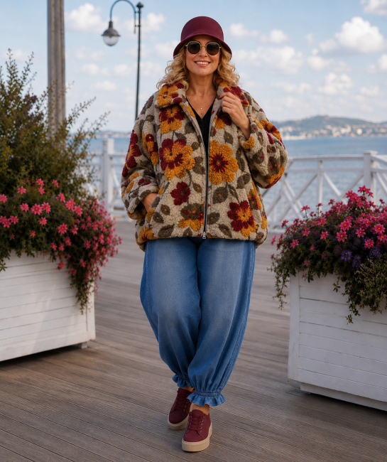 COLOR ART - bluza kurtka bombka oversize - kremowa