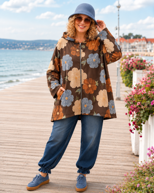 VELVET ART - zamszowa kurtka bluza plus size - brązowo  niebieska