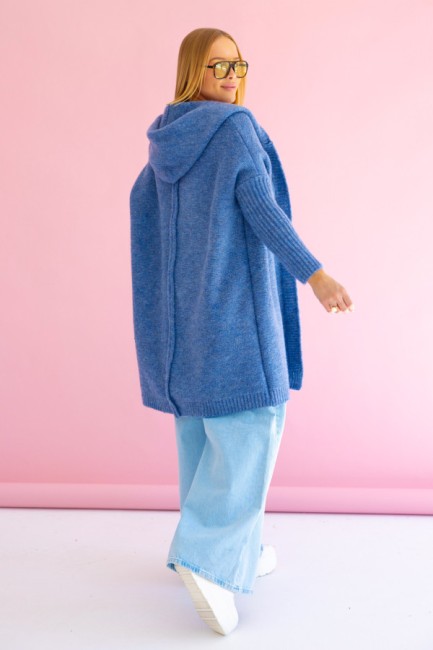 Oversizowy kardigan sweter z wełną EMMA  jeansowy