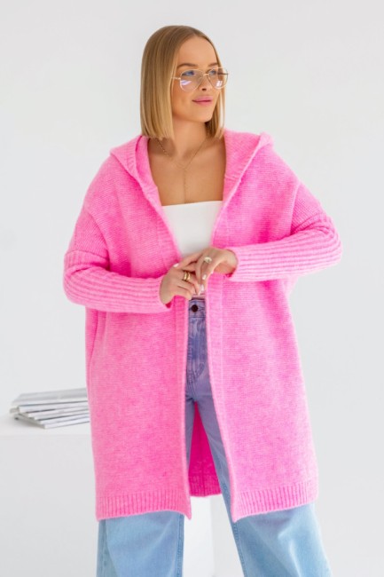 Oversizowy kardigan sweter z wełną EMMA baby róż
