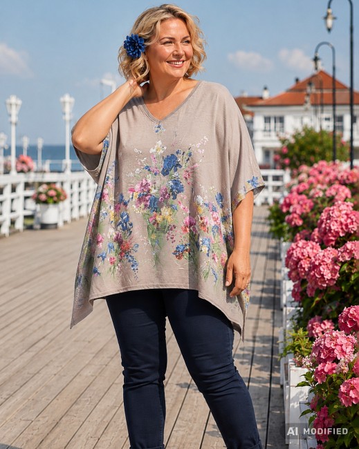 ŁĄCZKA - tunika plus size / oversize - beżowa