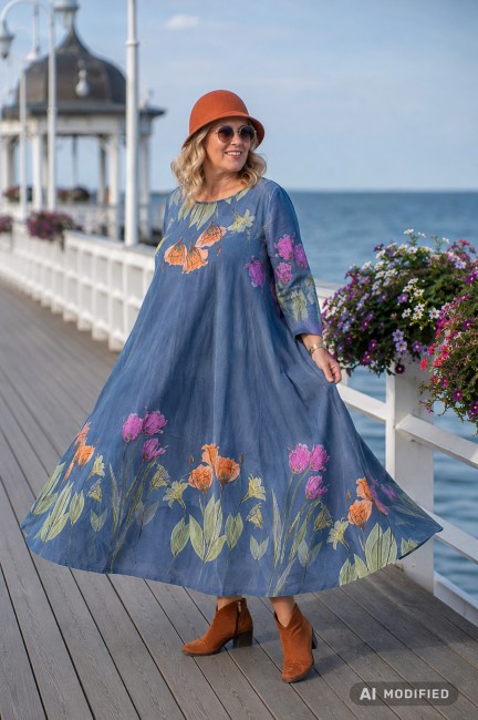 SZTRUKSÓWKA - bawełniana sukienka oversize - niebieska