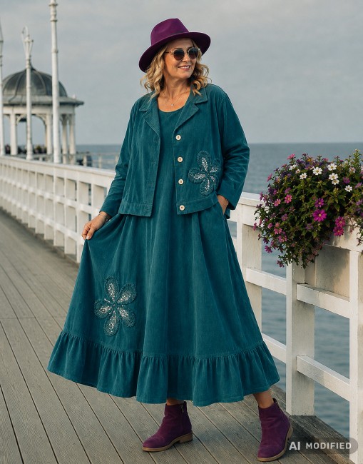 SZTRUKSOWE LOVE - bawełniany komplet oversize - turkusowy