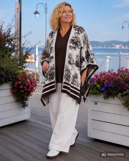 CELESTE - ponczo kardigan plus size oversize - brązowe