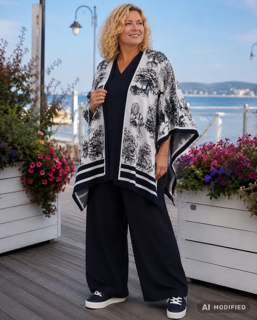 CELESTE - ponczo kardigan plus size oversize - granatowe