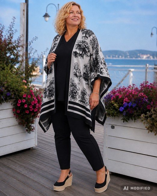 CELESTE - ponczo kardigan plus size oversize - czarne