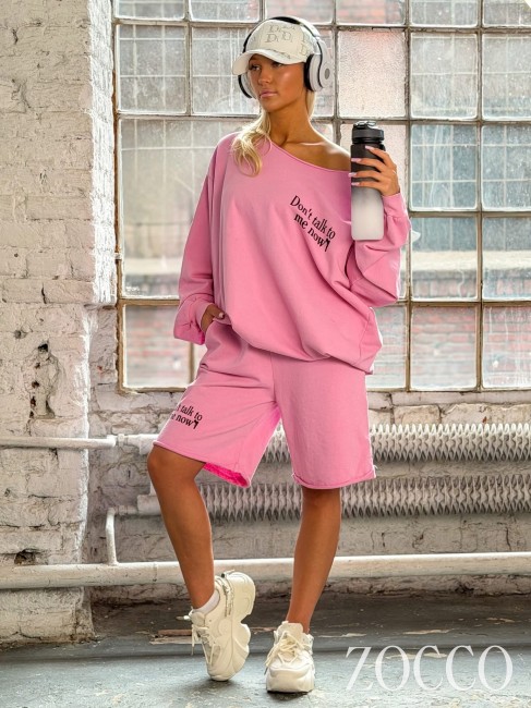 ZOCCO - bawełniany dres oversze  bluza i spodenki - różowy