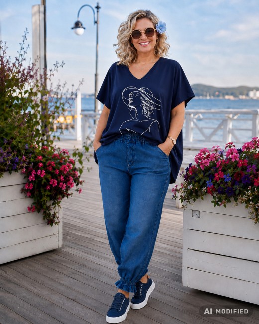Bawełniana tunika plus size KOBIETA granatowa