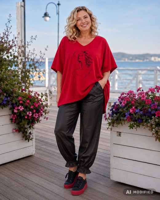 Bawełniana tunika plus size KOBIETA czerwona