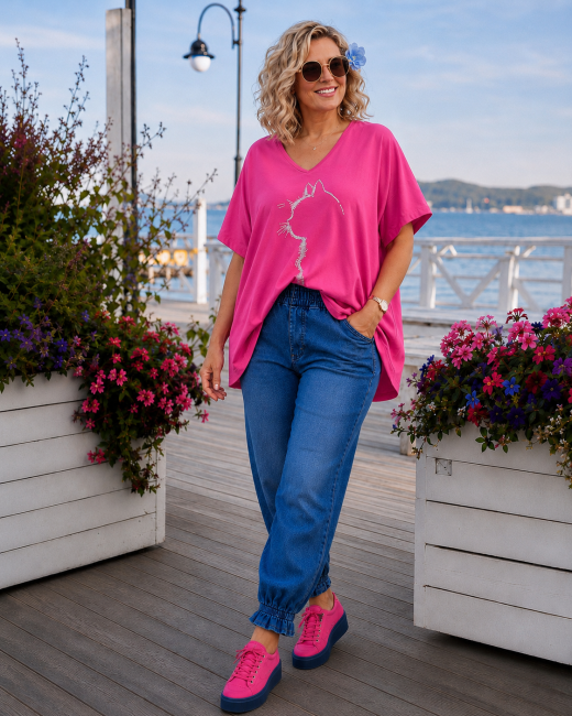 Bawełniana tunika plus size KOT różowa