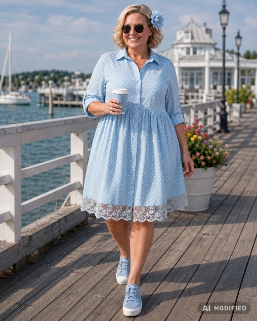 VALENTINA - bawełniana sukienka plus size - niebieska