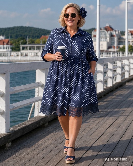 VALENTINA - bawełniana sukienka plus size - granatowa