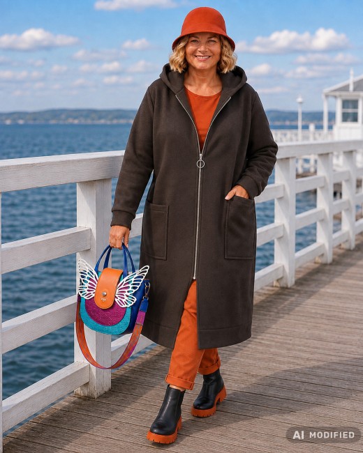 MISIODRESIAK - bawełniany płaszcz plus size - brązowy