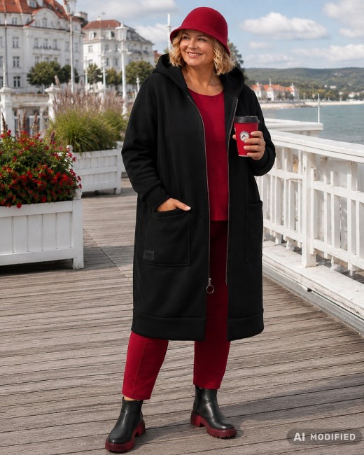 MISIODRESIAK - bawełniany płaszcz plus size - czarny